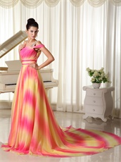 Yellow Hot Pink Mixed Ombre Chiffon One Shoulder Beauty Contest Runway