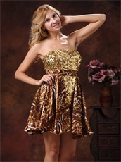Golden Sequins Summer Short Cocktail Dress Tiger Pattern Printed Fabric