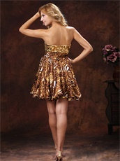 Golden Sequins Summer Short Cocktail Dress Tiger Pattern Printed Fabric