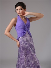 Halter Crossed Tie Empire Amethyst Prom Dress Covered Printed Pattern