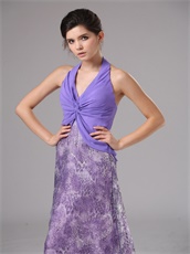 Halter Crossed Tie Empire Amethyst Prom Dress Covered Printed Pattern