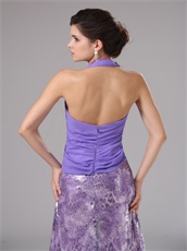 Halter Crossed Tie Empire Amethyst Prom Dress Covered Printed Pattern