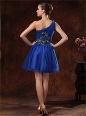 Unique Peafowl Applique Royal Blue Cocktail Mini-length Dress Puffy