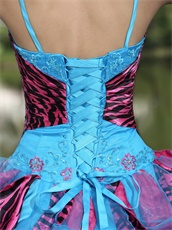 Auqa Organza and Fuchsia-Black Zebra Consecutive Ruffles Quinceanera Dress Puffy