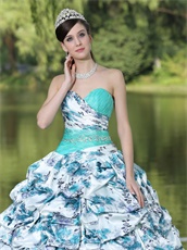 Apple Green Printed Floral Bubble Train Sunshine Quinceanera Gowns Boutique