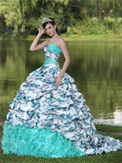 Apple Green Printed Floral Bubble Train Sunshine Quinceanera Gowns Boutique