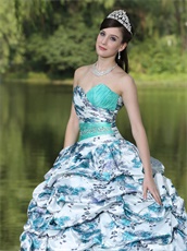 Apple Green Printed Floral Bubble Train Sunshine Quinceanera Gowns Boutique