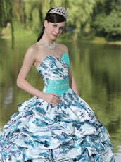 Apple Green Printed Floral Bubble Train Sunshine Quinceanera Gowns Boutique