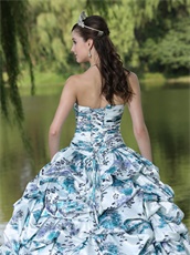 Apple Green Printed Floral Bubble Train Sunshine Quinceanera Gowns Boutique