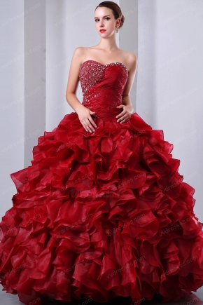 Handmade Wine Red Winter Quinceanera Dresses For Girls