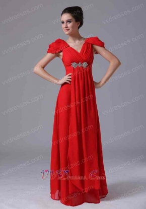 Promotion Floor Length Red Celebrity Gowns Cap Short Sleeves