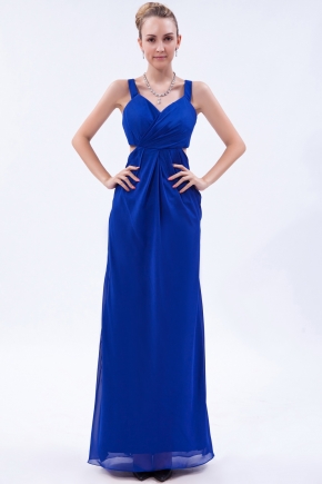 Straps V-neck Royal Blue Chiffon Prom Dress By Designer