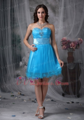 Bright Sky Bule Sweetheart Short Prom Dress Made By Net Knee Length Sexy