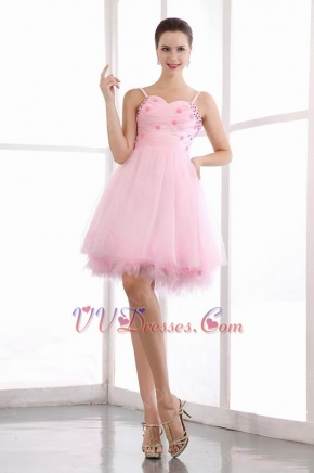 Spaghetti Straps Sweetheart Neck Pink Short Prom Dress With Beading