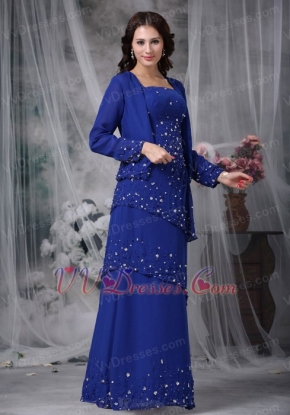 Spaghetti Straps Royal Chiffon Mather Of Bride Dress and Coat Modest