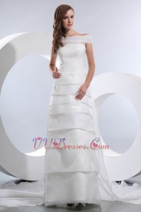 Cheap Flower Off Shoulder Layers Ivory Chapel Custom Wedding Dress