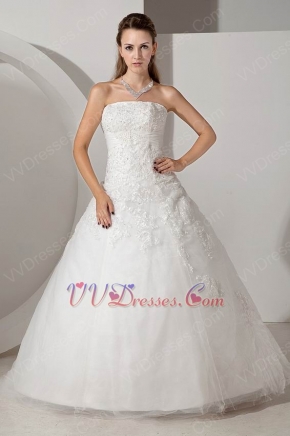Classic Strapless Appliques Beading Ball Gown Wedding Dress Factory
