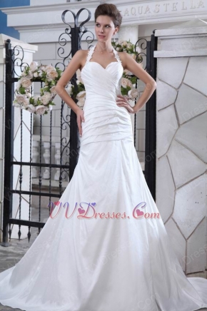 Halter Mermaid Chapel Train Ivory Taffeta Wedding Dress Cheap