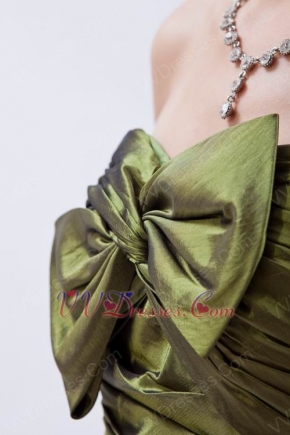 A-line Olive Drab Dress Evening Dress With Bowknot