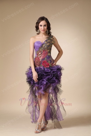 Single Shoulder Unique Prom Dress With Peacock Plume Design