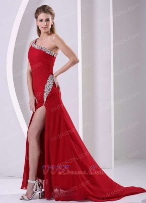 Wine Red One Shoulder Sexy Side Slit Prom Dress Plus Size Custom Made