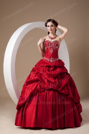 Embroidered Wine Red Floor-length Skirt Prom Ball Gown