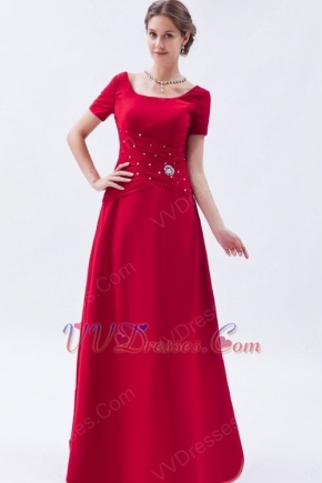 Exquisite Square Short Sleeves Wine Red Evening Dress