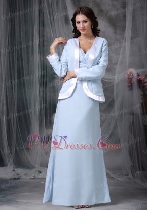 Baby Blue Half Sleeves Mather Of Bride Dress With Bordure Coat Modest