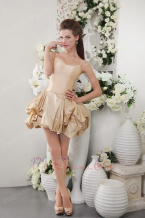 Bowknot Emberllish Champagne Short Prom Dress With Spaghetti Straps