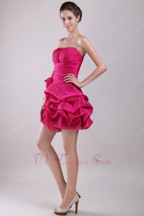 Deep Pink Taffeta Short Prom Dress With Hand Made Flower