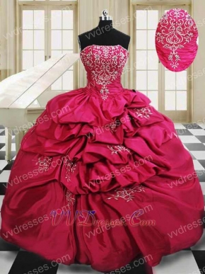 Palace Military Ball Gown Hot Pink Bubble Puffy Skirt With Silver Embroidery