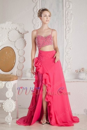 Unique Sexy Spaghetti Straps Backless Pink Evening Gown