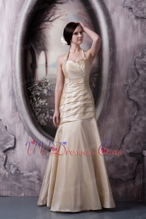 Halter Floor-length Champagne Taffeta Prom Dress Simple Style Inexpensive