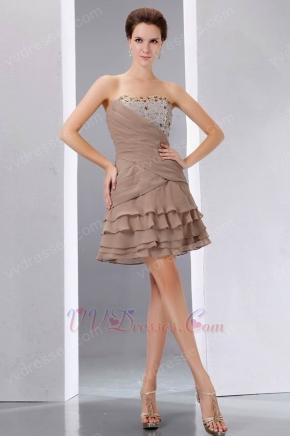 Custom Fit Layers Cascade Mini Skirt Burly Wood Short Prom Dress