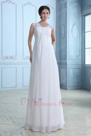 V-Neck Long Chiffon Wedding Dress For Beach Wedding Party