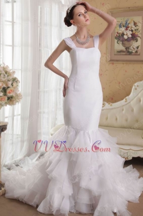 White Mermaid Double Straps Ruffles Bridal Gown For Bride