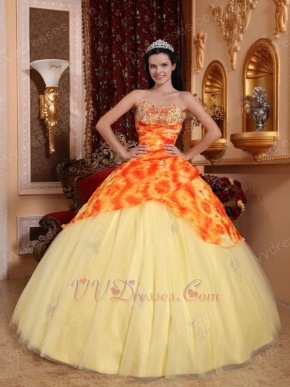 Printed Fabric Bodice Quinceanera Gowns Dresses Light Yellow