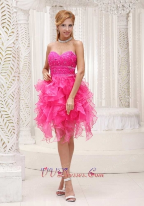 Fashionable Hot Pink Sweetheart Ruffles Dress For Cocktail Party