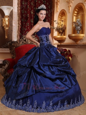 Dark Blue Puffy Sweetheart Quinceanera Dress With Applique