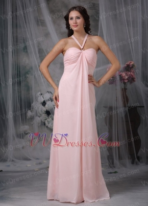 Halter Top Neck Pink Chiffon Prom Dress For Girl Wear Inexpensive