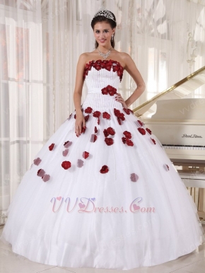 New Arrival White Quinceanera Gown With Wine Red Applique