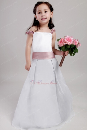 Floor Length A-line Silhouette Flower Girl Dress With Belt