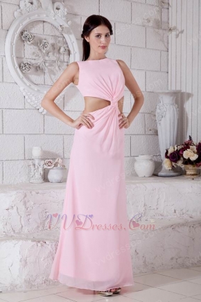 Inexpensive Jewel A-line Pink Chiffon Women Prom Dress