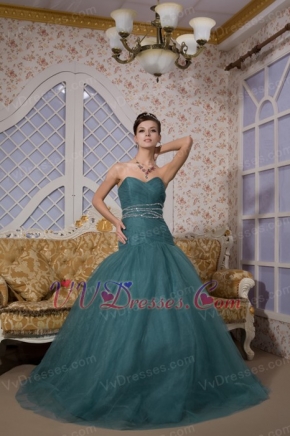 Peacock Green Sweetheart Puffy Skirt Quince Dress For Quinceanera Like Princess