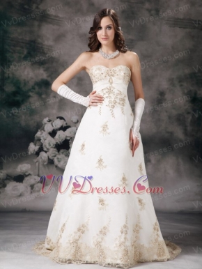Affordable Ivory Wedding Dress With Champagne Lace Decorate Low Price
