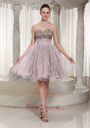 Sweetheart Leopard Lining Covered With Pink Tulle Mini Prom Dress