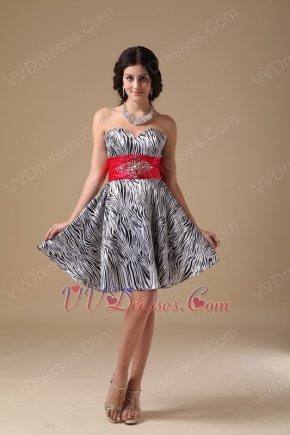 Sweetheart Zebra Sweet Sixteen Dress With Red Sash