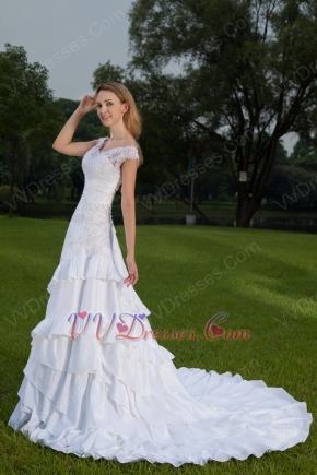 Off The Shoulder White Taffeta Lace Wedding Dress By Designer