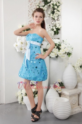 Aqua Strapless Short Tulle Sequins Cocktail Party Dress