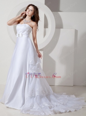Inexpensive Strapless Appliqued Layers White Bridal Dress For Garden